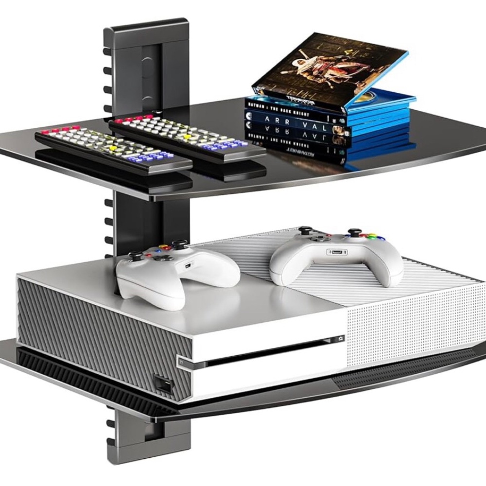 WALI Floating Shelves, Holds Up to 17 lbs, Tempered Glasses, 2 Shelf, Black